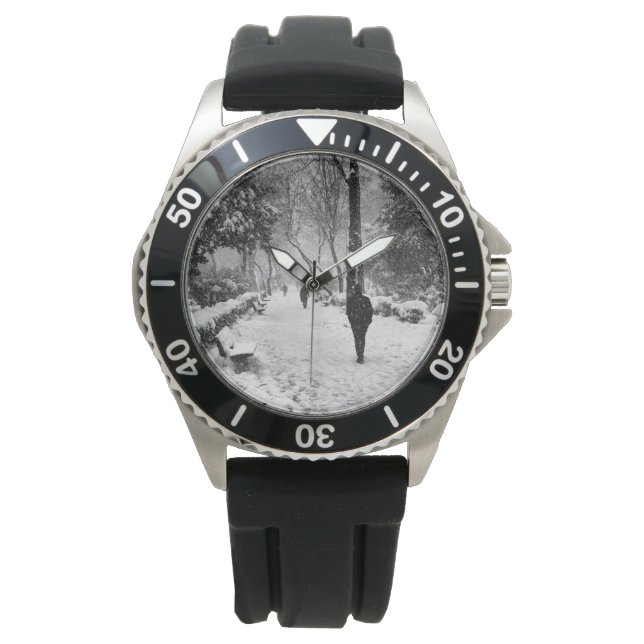 People at park in snowy winter day watch (Front)