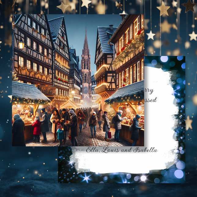 People at Strasbourg, France Christmas Market Holiday Card (Creator Uploaded)