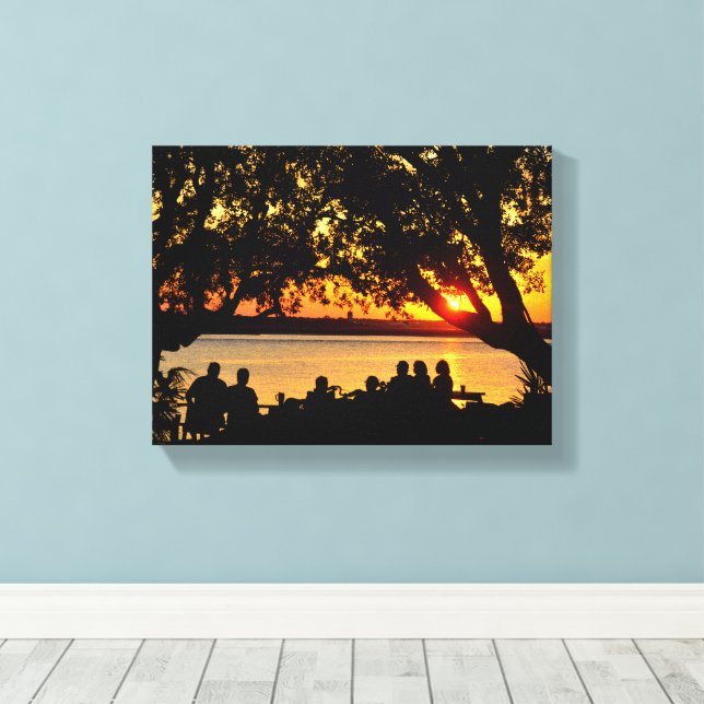 People by the river's edge at sunset canvas print (Insitu(Wood Floor))