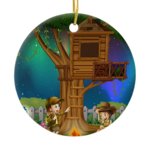 People camping out in the park ceramic ornament