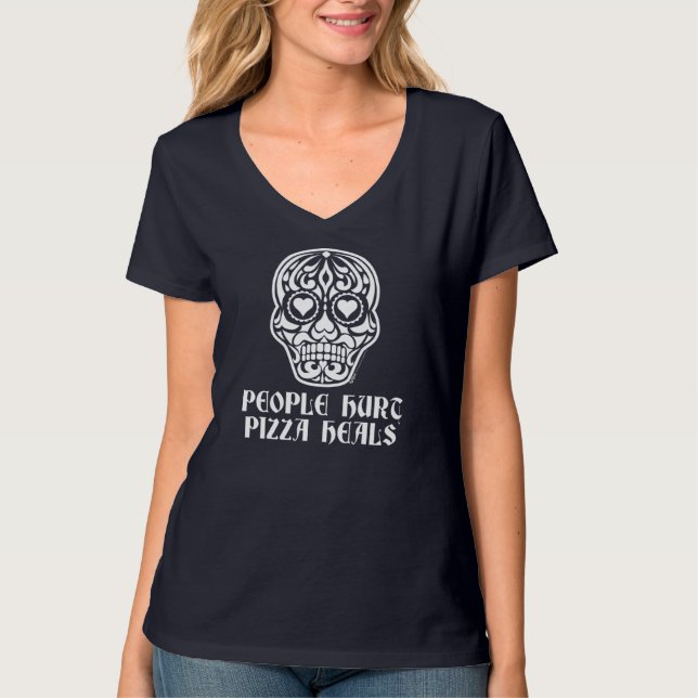 People Hurt Pizza Sugar Heart Skull Anti Valentine T-Shirt (Front)