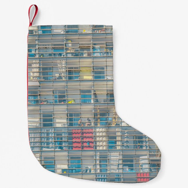 PEOPLE INSIDE BUILDING SMALL CHRISTMAS STOCKING (Front)