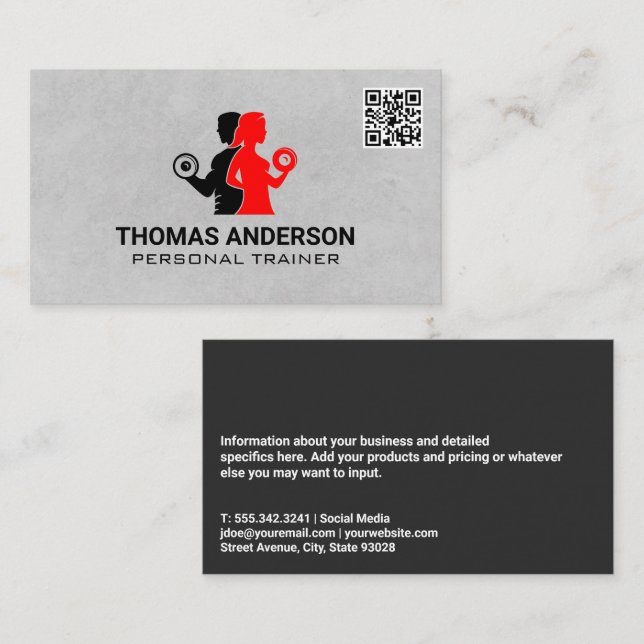 People Lifting Weights | QR Code Business Card (Front/Back)