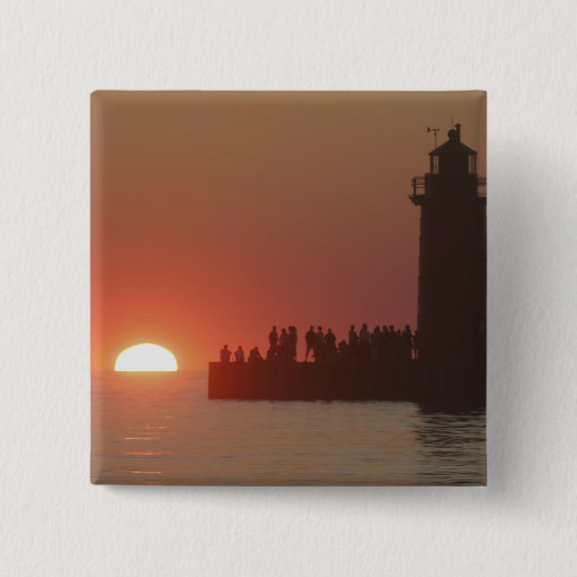 People lighthouse sunset silhouette at South Pinback Button (Front)