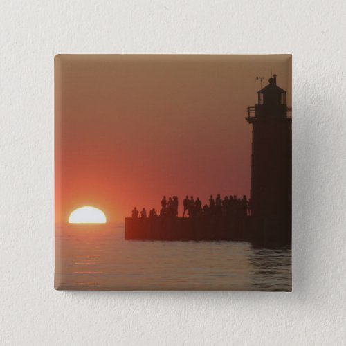 People lighthouse sunset silhouette at South Pinback Button