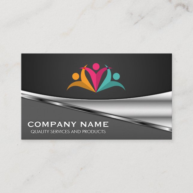 People Logo Metallic Background Business Card (Front)
