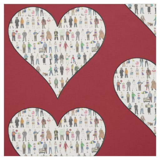 People of NYC New York City Red Heart Boroughs Fabric