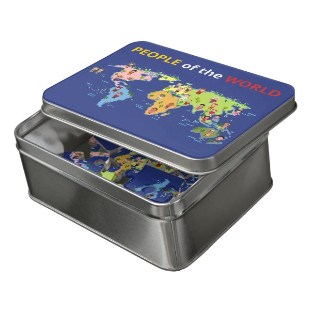 People of the World Map Kids National Attire Jigsaw Puzzle (Lid Open)