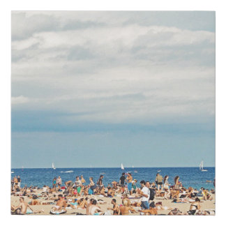 People on brown sand beach faux canvas print