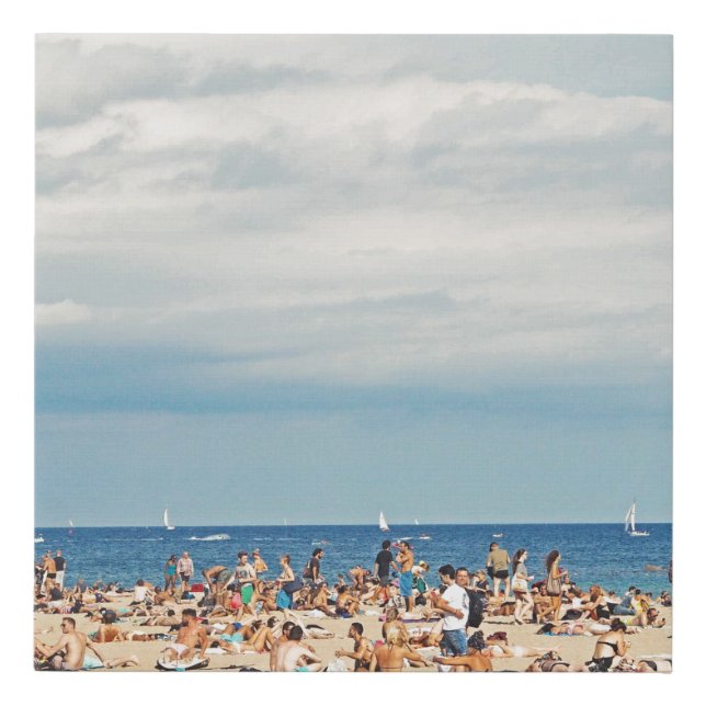 People on brown sand beach faux canvas print (Front)