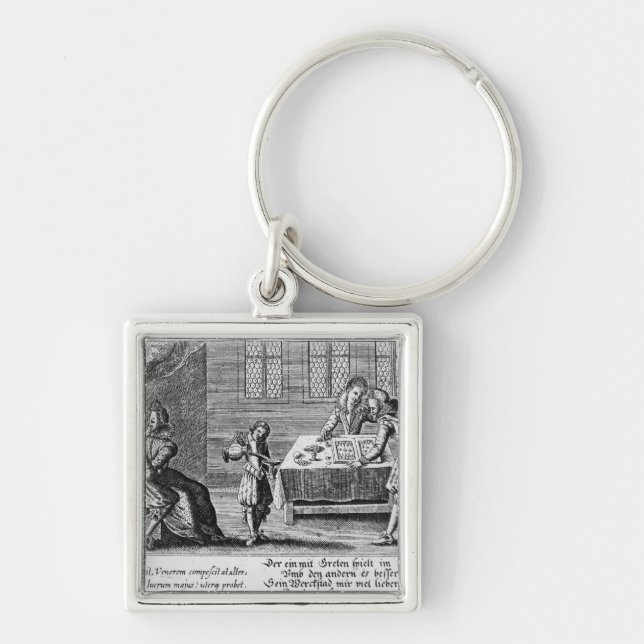 People Playing Backgammon Keychain (Front)
