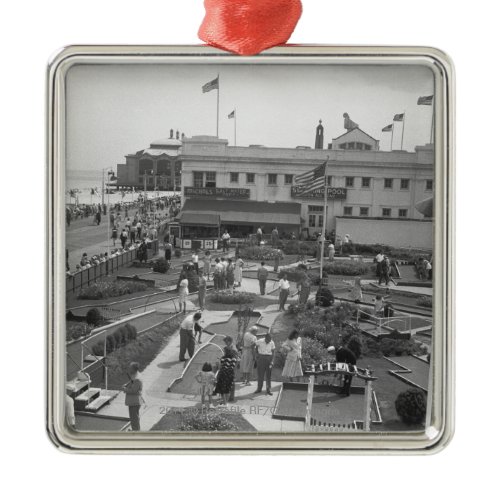 People playing mini golf elevated view B&amp;W Metal Ornament