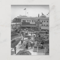 People playing mini golf elevated view B&W