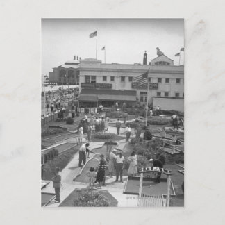 People playing mini golf elevated view B&W Postcard