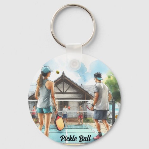 People Playing Pickle Ball Keychain