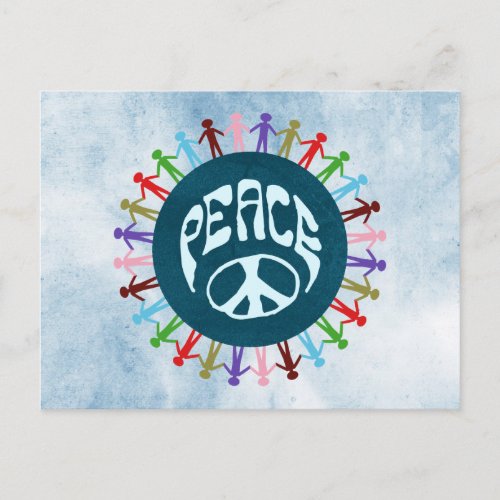 People united around the world in a peace symbol postcard