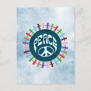 People united around the world in a peace symbol postcard