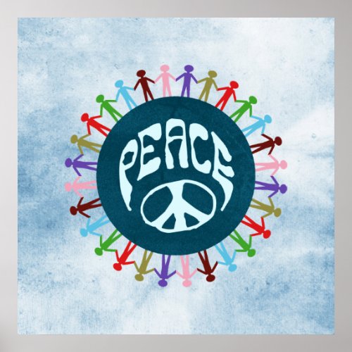 People united around the world in a peace symbol poster