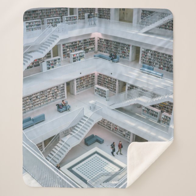PEOPLE WALKING INSIDE LIBRARY SHERPA BLANKET (Front)