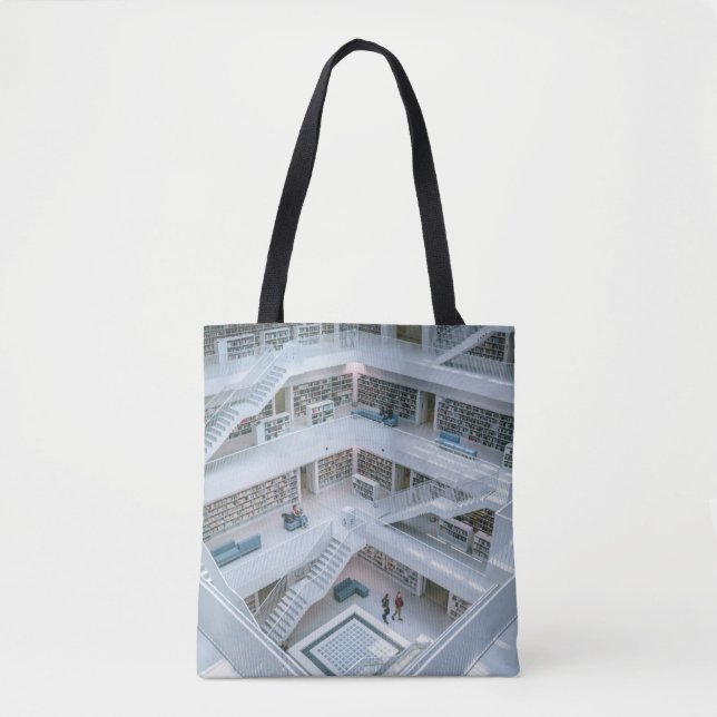 PEOPLE WALKING INSIDE LIBRARY TOTE BAG (Front)