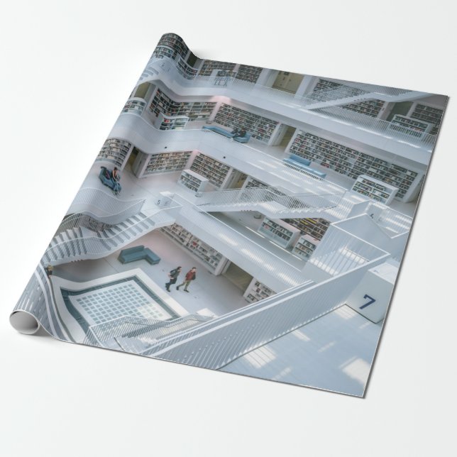 PEOPLE WALKING INSIDE LIBRARY WRAPPING PAPER (Unrolled)