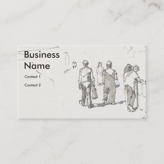 People walking promenade drawing business card (Front)