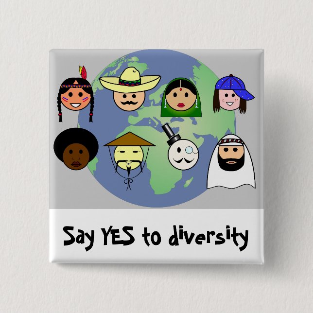 People worldwide anti racism pro diversity pinback button (Front)
