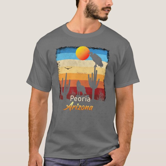 Peoria Arizona AZ Sunset Coyote Vulture Cactus Des T-Shirt (Front)