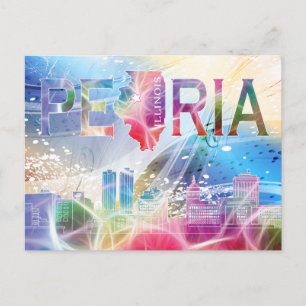 Peoria, Illinois - Colorful Design Postcard