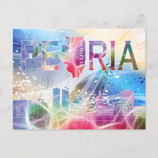 Peoria, Illinois - Colorful Design Postcard (Front)