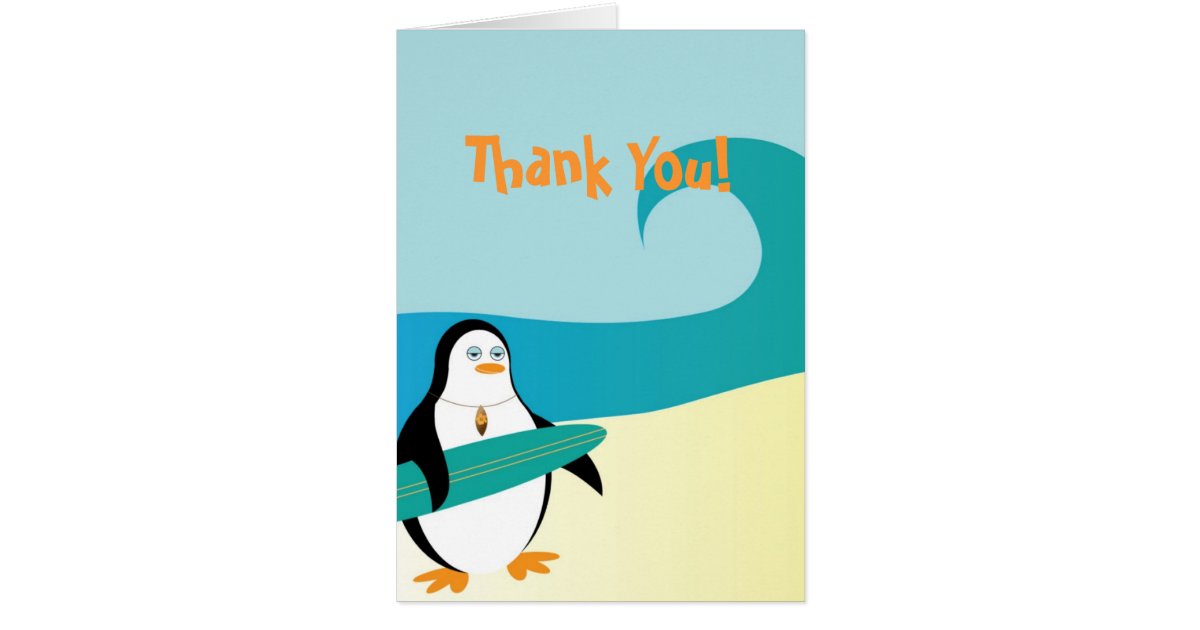 Pepe Surfer Penguin Thank You Card | Zazzle