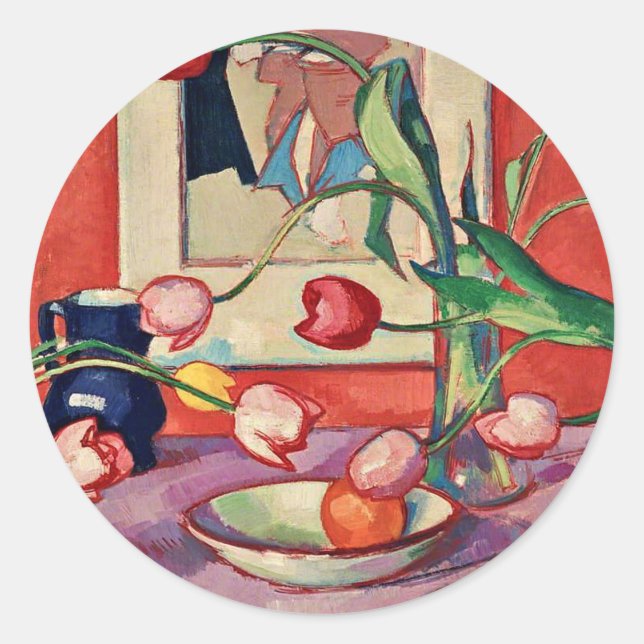 Peploe - Tulips, The Blue Jug,  Classic Round Sticker (Front)