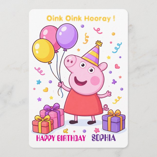 Peppa Pig Birthday Card for Kids | Personalized (Front)