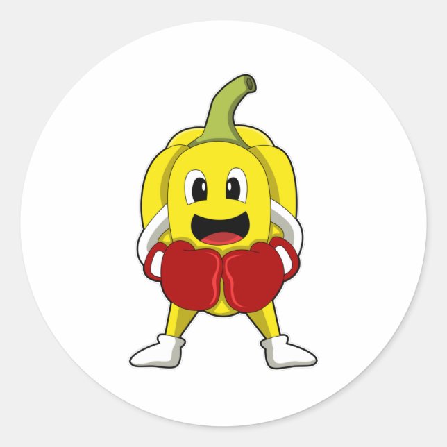 Pepper as Boxer with Boxing gloves Classic Round Sticker (Front)