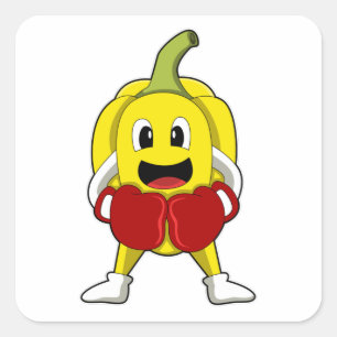 Pepper as Boxer with Boxing gloves Square Sticker