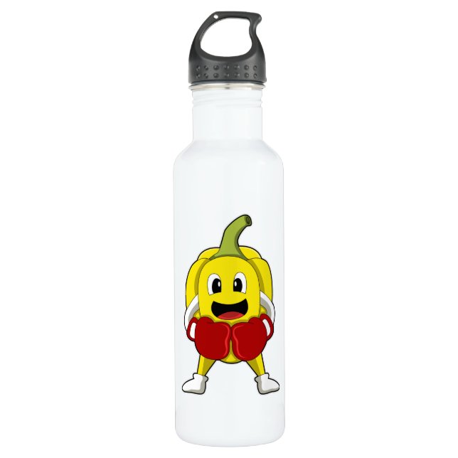 Pepper as Boxer with Boxing gloves Stainless Steel Water Bottle (Front)