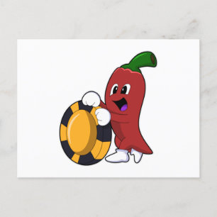 Pepper at Poker with Poker chips Postcard