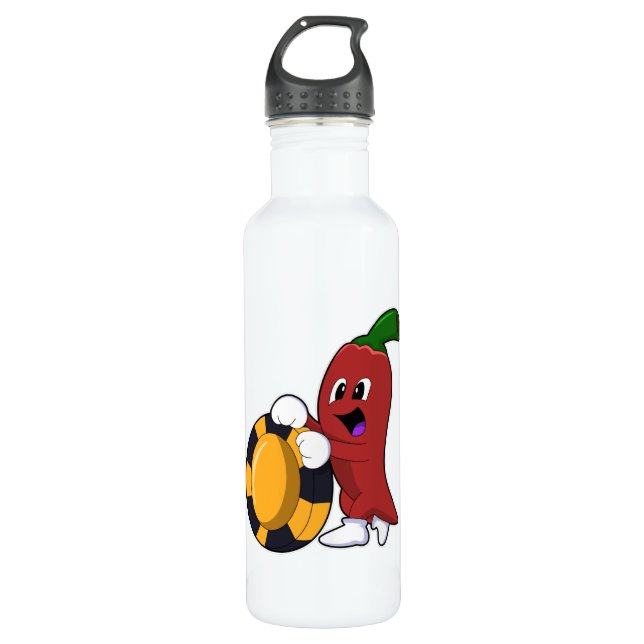Pepper at Poker with Poker chips Stainless Steel Water Bottle (Front)