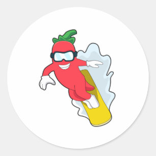 Pepper at Snowboarding with Snowboard Classic Round Sticker