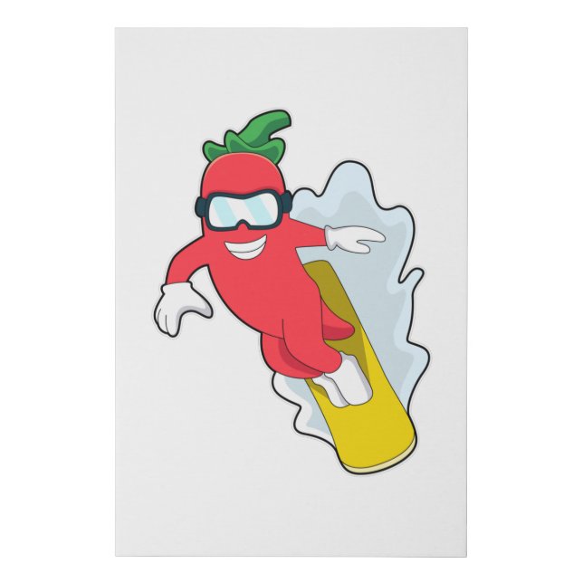 Pepper at Snowboarding with Snowboard Faux Canvas Print (Front)