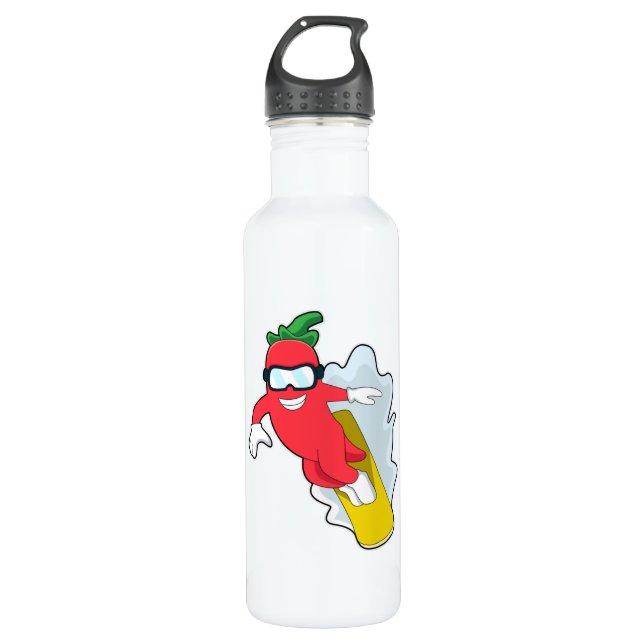 Pepper at Snowboarding with Snowboard Stainless Steel Water Bottle (Front)