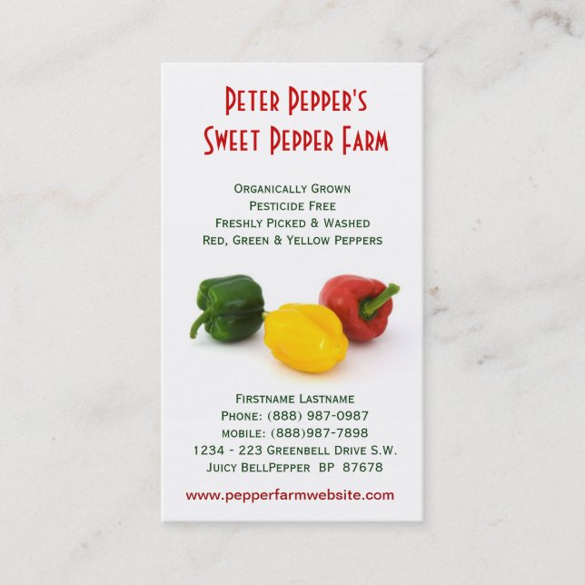 Pepper Farm - Red Yellow & Green Bell Peppers Business Card (Front)