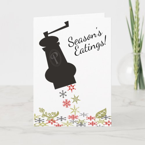 Pepper mill snowflakes chef catering Christmas Holiday Card