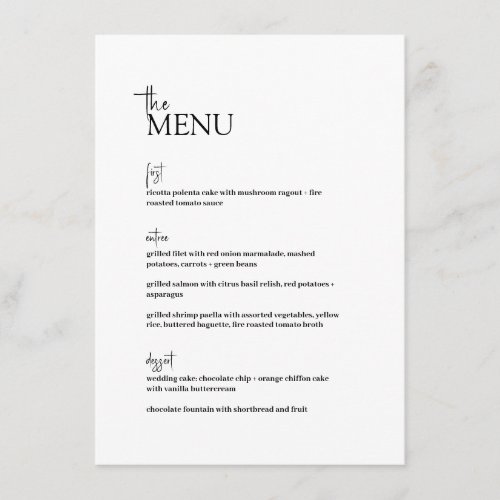 Pepper  Modern Minimalist Wedding  Black  White Menu