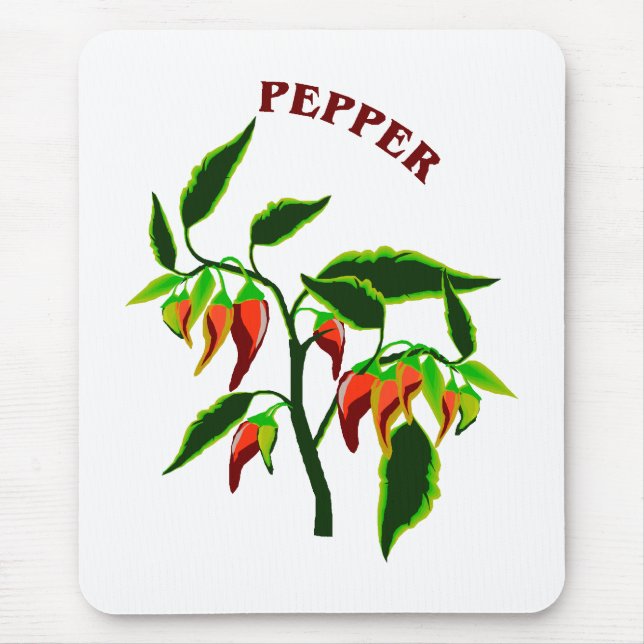 Pepper plant graphic with word pepper mouse pad (Front)