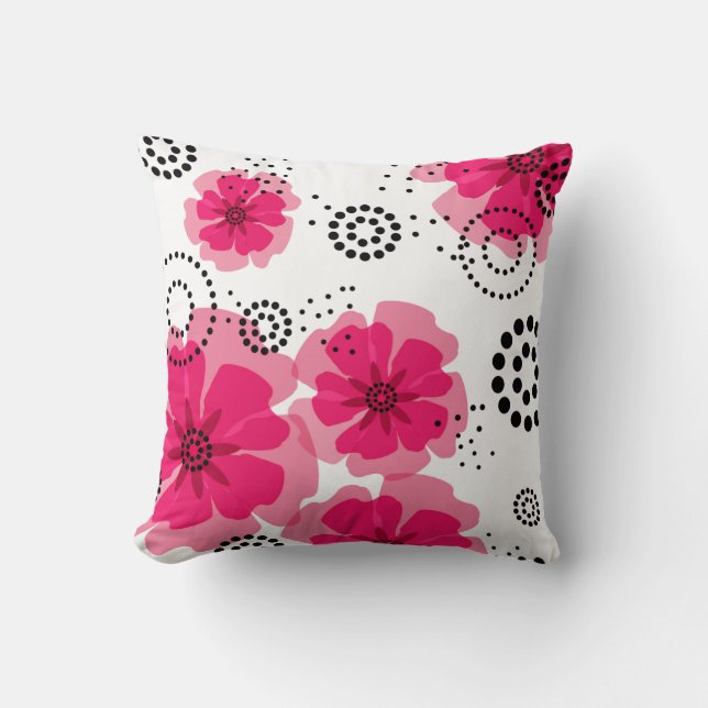 Pepper Poppies | fuschia Throw Pillow (Front)