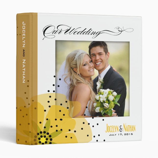 Pepper Poppies Wedding Photo Album yellow 3 Ring Binder (Front/Spine)