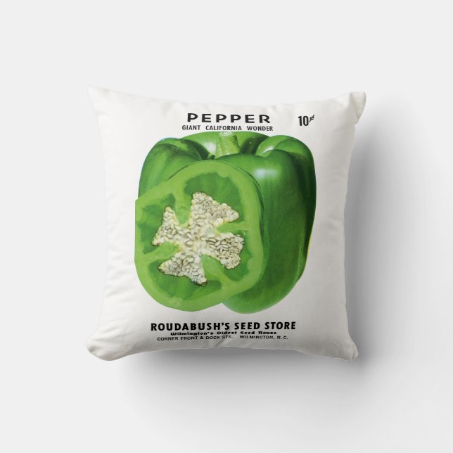 Pepper Seed Packet Label Throw Pillow (Front)