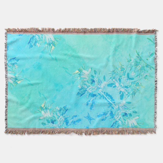 Pepper Tree Leaves Nature Turquoise Throw Blanket (Front)