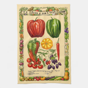 Pepper Varieties Retro Victorian Era Botanical Art Kitchen Towel